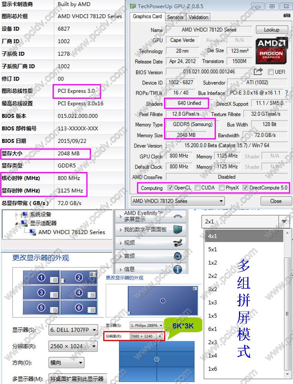 pcidv.com/拼接屏12屏显卡VHDCI 7812D硬件参数及组屏模式
