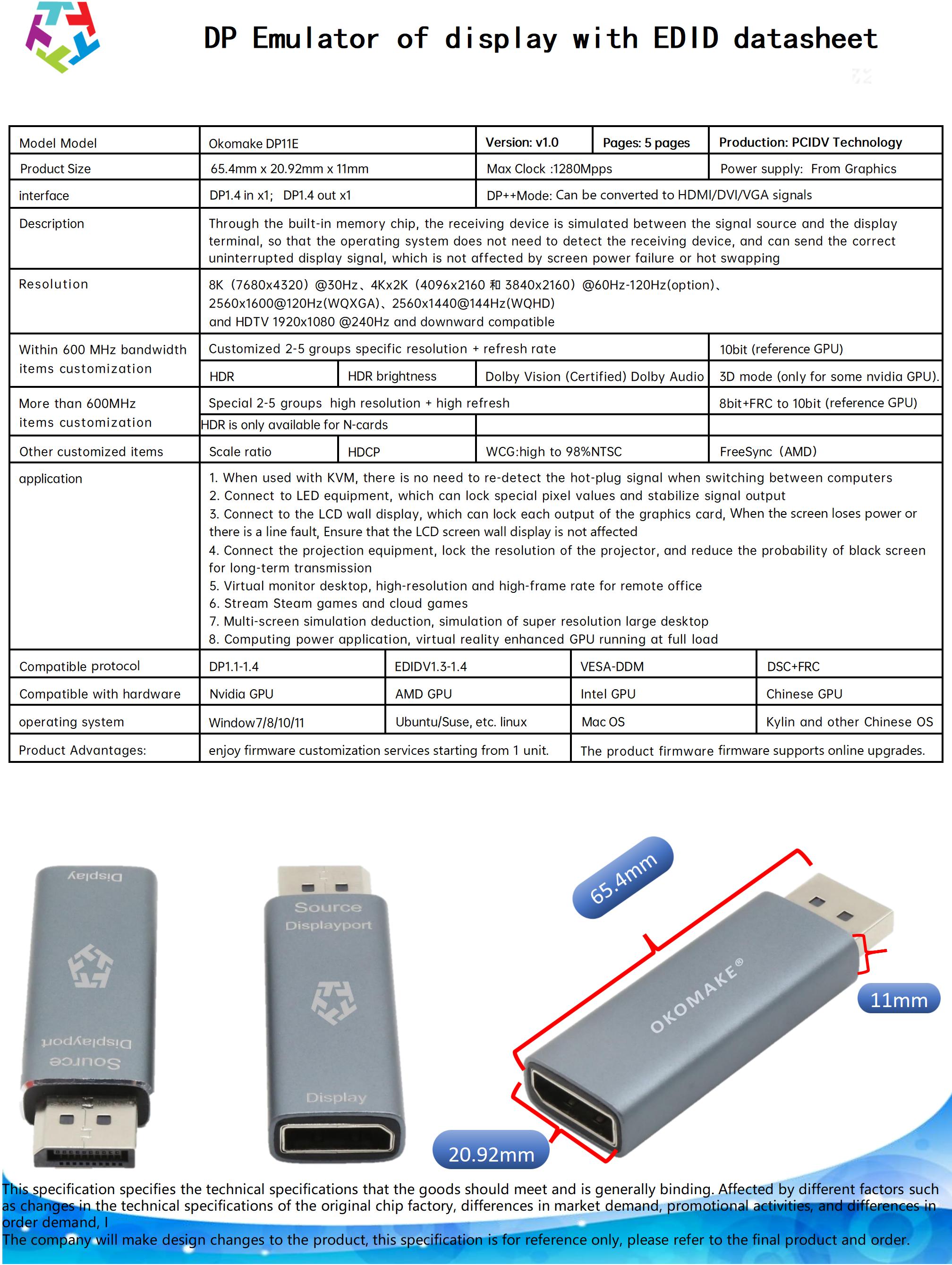 DP interface 8K emulator with force EDID output