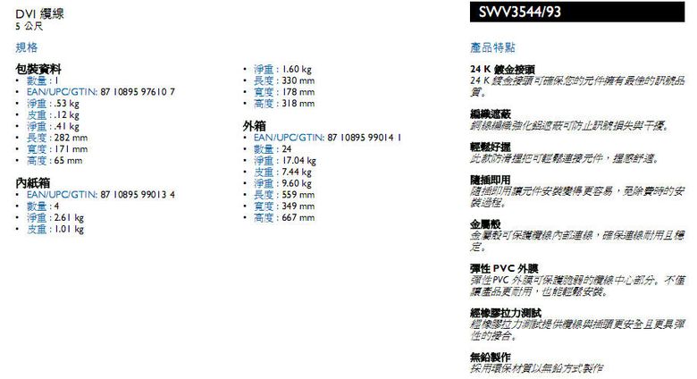 pcidv.com/philips 飞利浦 Swv3544 5米工程专用线